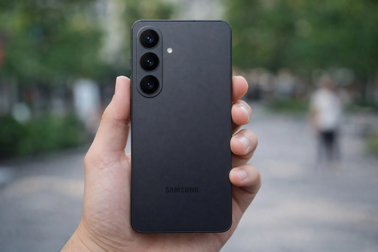 Смартфон Samsung у руці, фото з референсного лендингу